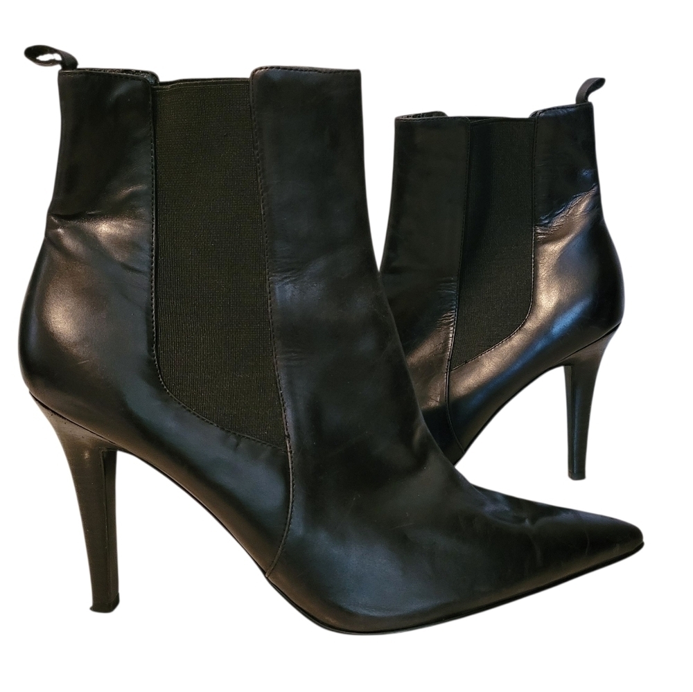 Lauren Ralph Lauren Black Leather Pointed Toes Chelsea Ankle Sock Boots Wmns 9